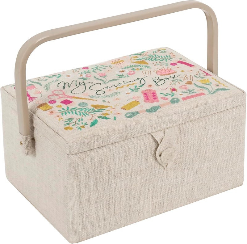 Hobby Gift صندوق تخزين متوسط للحرف والخياطة والهوايات، صينية ملحقات، وسادة دبابيس، جيوب، 10 x 7.3 x 5.7" - صندوق خياطي الخاص بي - Image 1